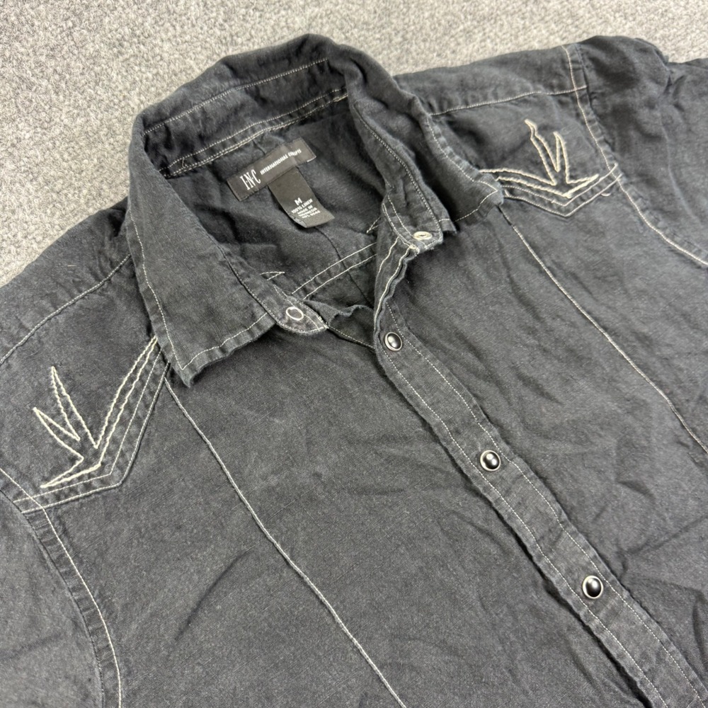 INC International Concepts Shirt M Black Linen Western Snap Button Mens
